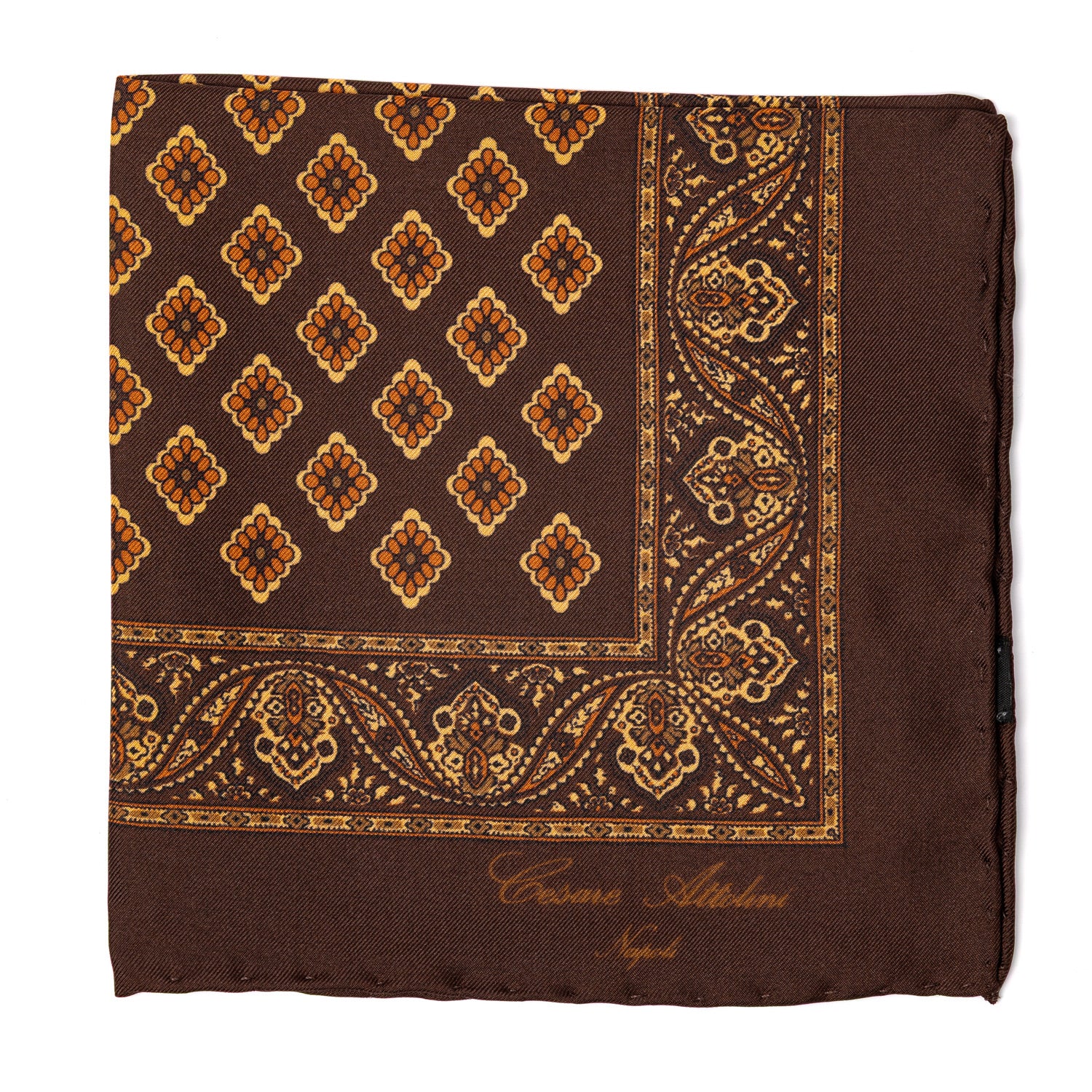 Pocket Square "Medaglioni Stampati" made of pure Silk - hand-rolled